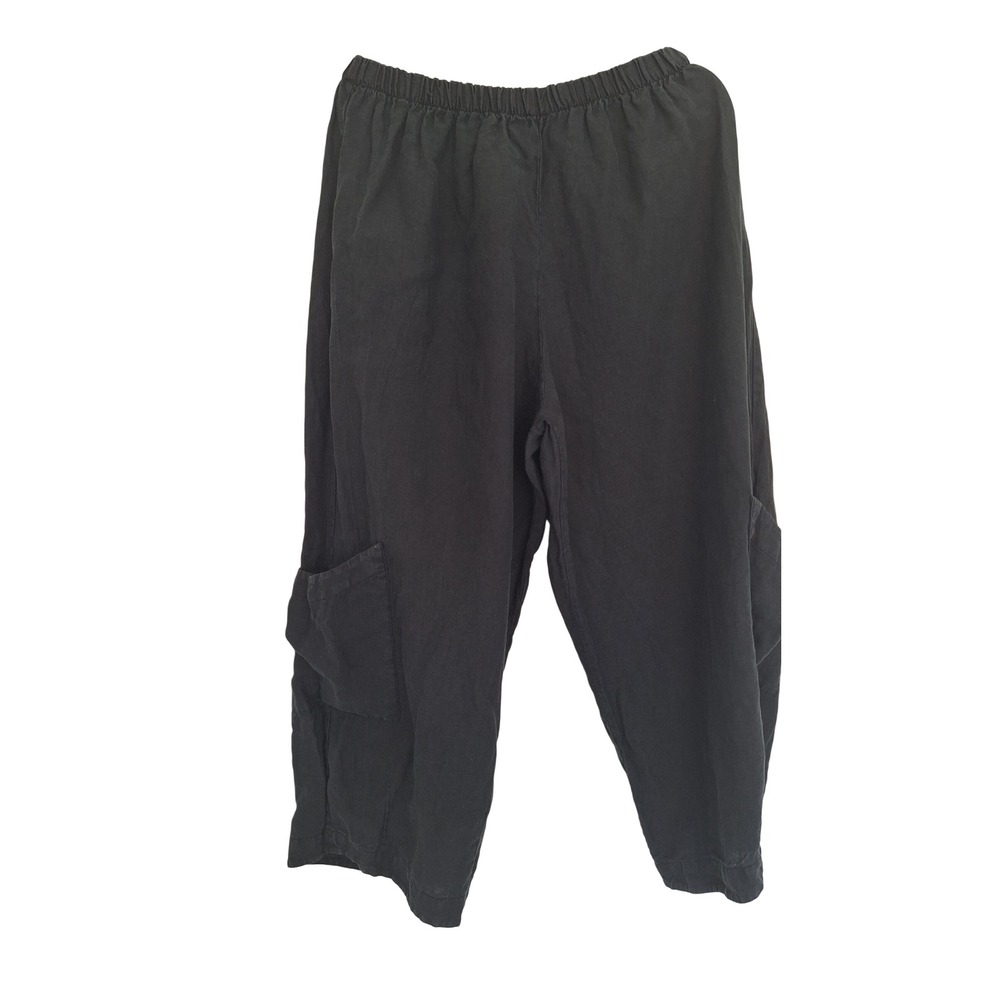 Bryn Walker Black 100% Linen Wide Leg Cargo Pants Women Large Made in USA